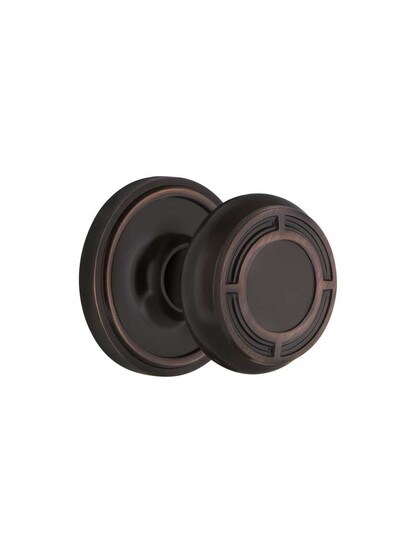 Classic Rosette Door Set with Mission Knobs in Timeless Bronze.